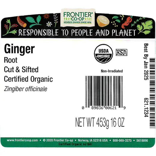 FRONTIER CO-OP GINGER ROOT, CUT & SIFTED (1 LB, ORGANIC)
