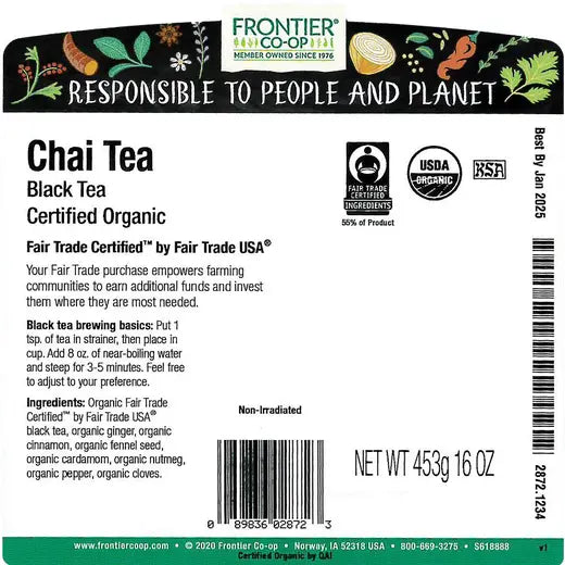FRONTIER CO-OP CHAI TEA, ORGANIC (1 LB, KOSHER)