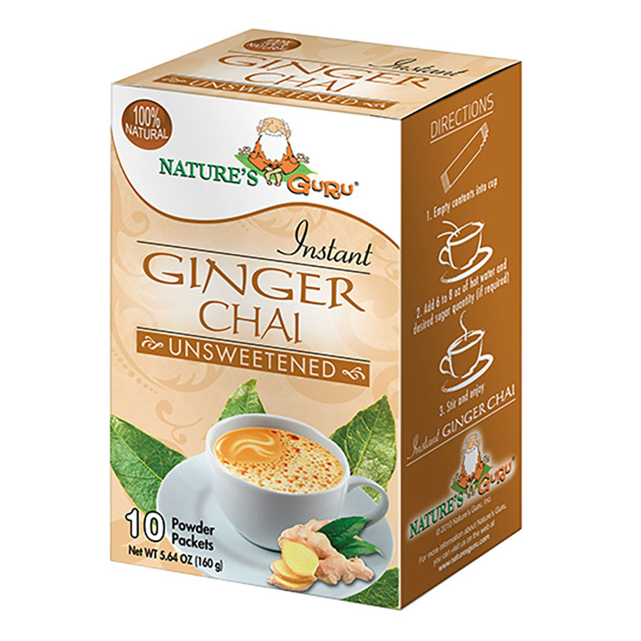 NATURE'S GURU - GINGER CHAI UNSWEETENED INSTANT CHAI (10 POWDER PACKETS)