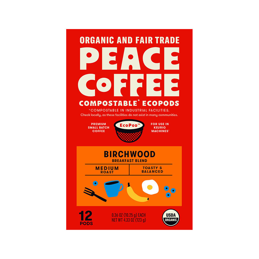PEACE COFFEE - BIRCHWOOD BREAKFAST BLEND ECOPODS (12 PODS)