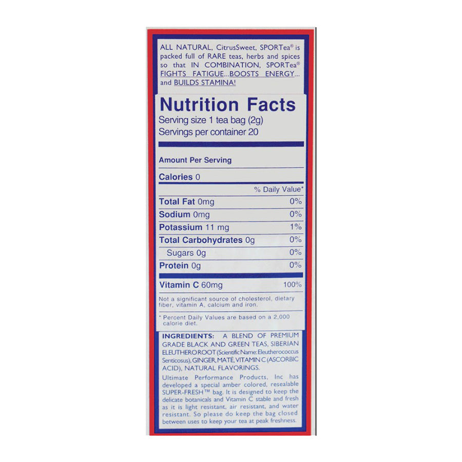 SPORTEA - HOT TEA (20 TEA BAGS, CUP-SIZE, 1.4 OZ)
