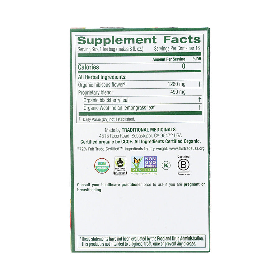TRADITIONAL MEDICINALS - ORGANIC HIBISCUS TEA (16 TEA BAGS, 0.99 OZ)