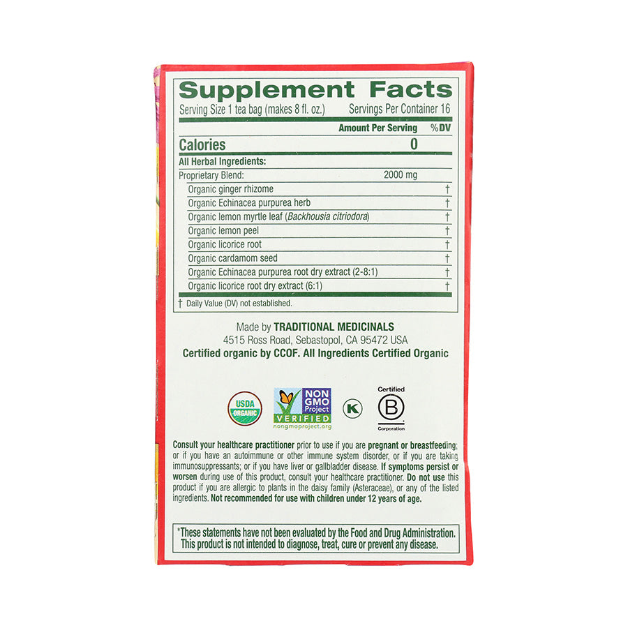 TRADITIONAL MEDICINALS - IMMUNE ZOOM LEMON GINGER TEA (16 TEA BAGS, 1.13 OZ)