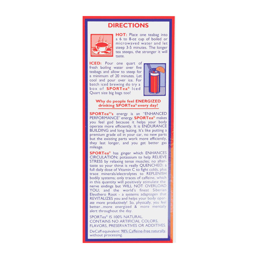 SPORTEA - HOT TEA (20 TEA BAGS, CUP-SIZE, 1.4 OZ)