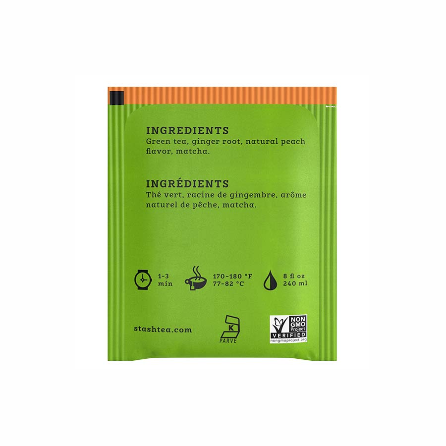 STASH TEA - GINGER PEACH GREEN TEA & MATCHA (18 TEA BAGS, 1.2 OZ)