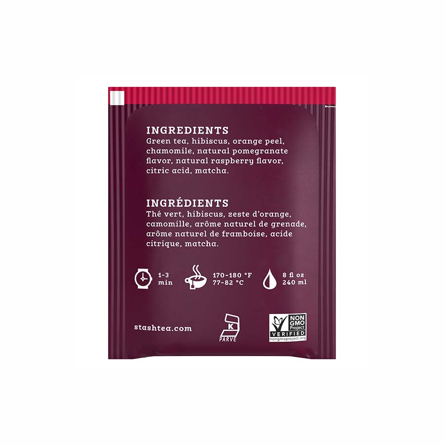 STASH TEA - POMEGRANATE RASPBERRY GREEN TEA & MATCHA (18 TEA BAGS, 1.2 OZ)