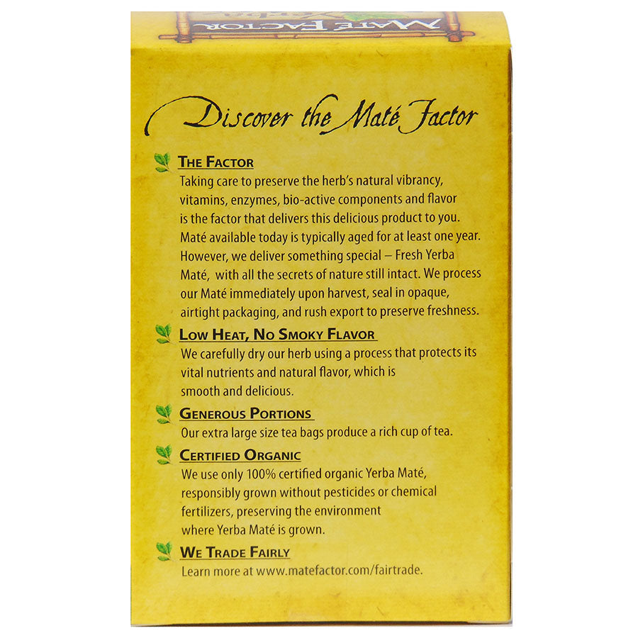 MATE FACTOR - LEMON GINGER YERBA MATE TEA (20 TEA BAGS, 2.47 OZ)