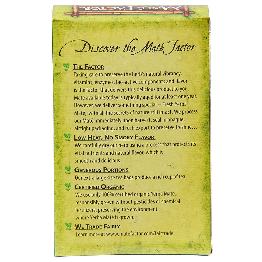 MATE FACTOR - ORIGINAL FRESH GREEN YERBA MATE TEA (24 TEA BAGS, 2.96 OZ)