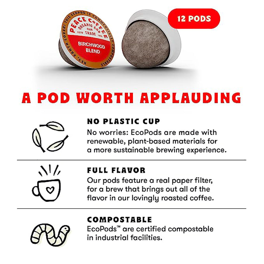 PEACE COFFEE - BIRCHWOOD BREAKFAST BLEND ECOPODS (12 PODS)