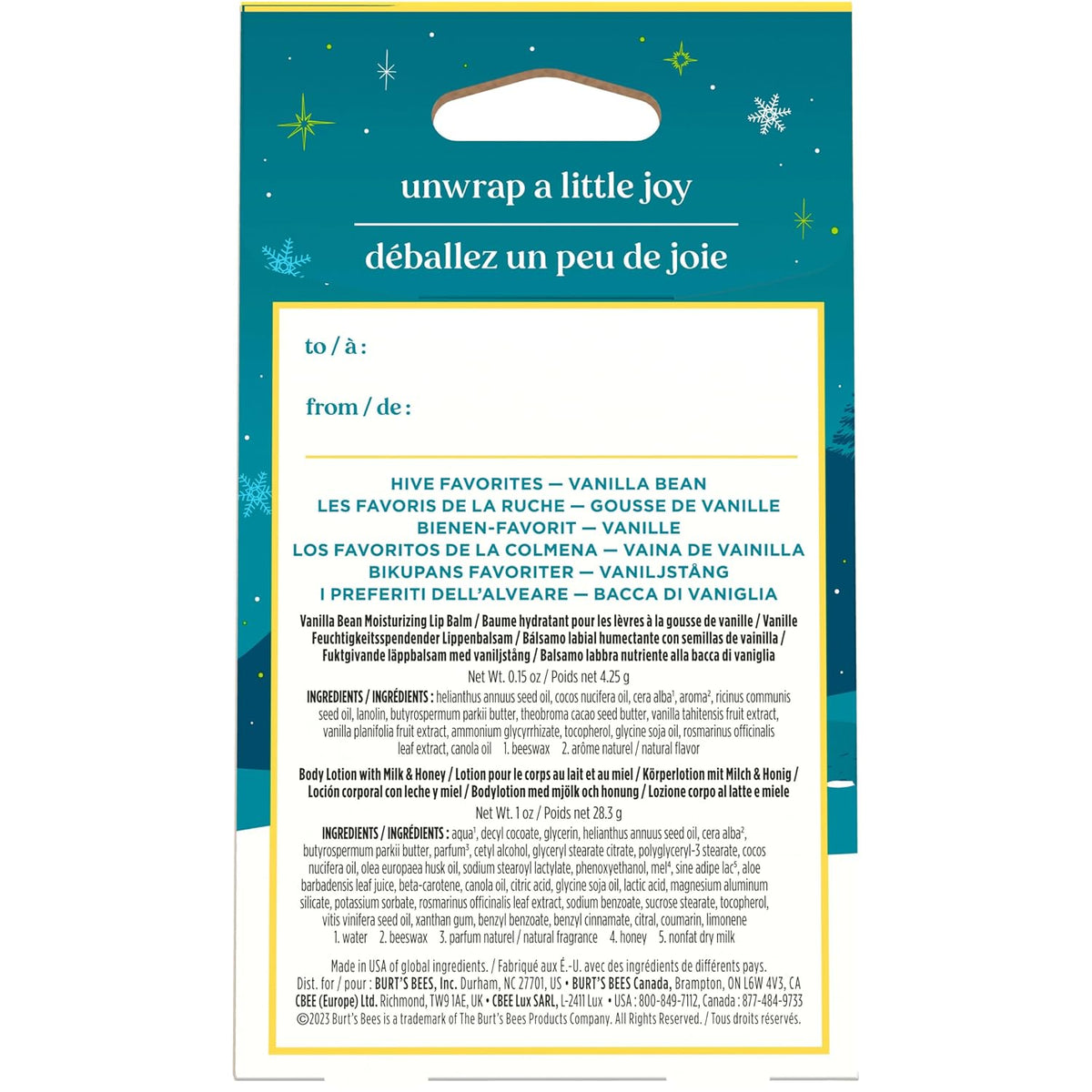 BURT'S BEES HOLIDAY HIVE FAVORITES VANILLA BEAN GIFT SET