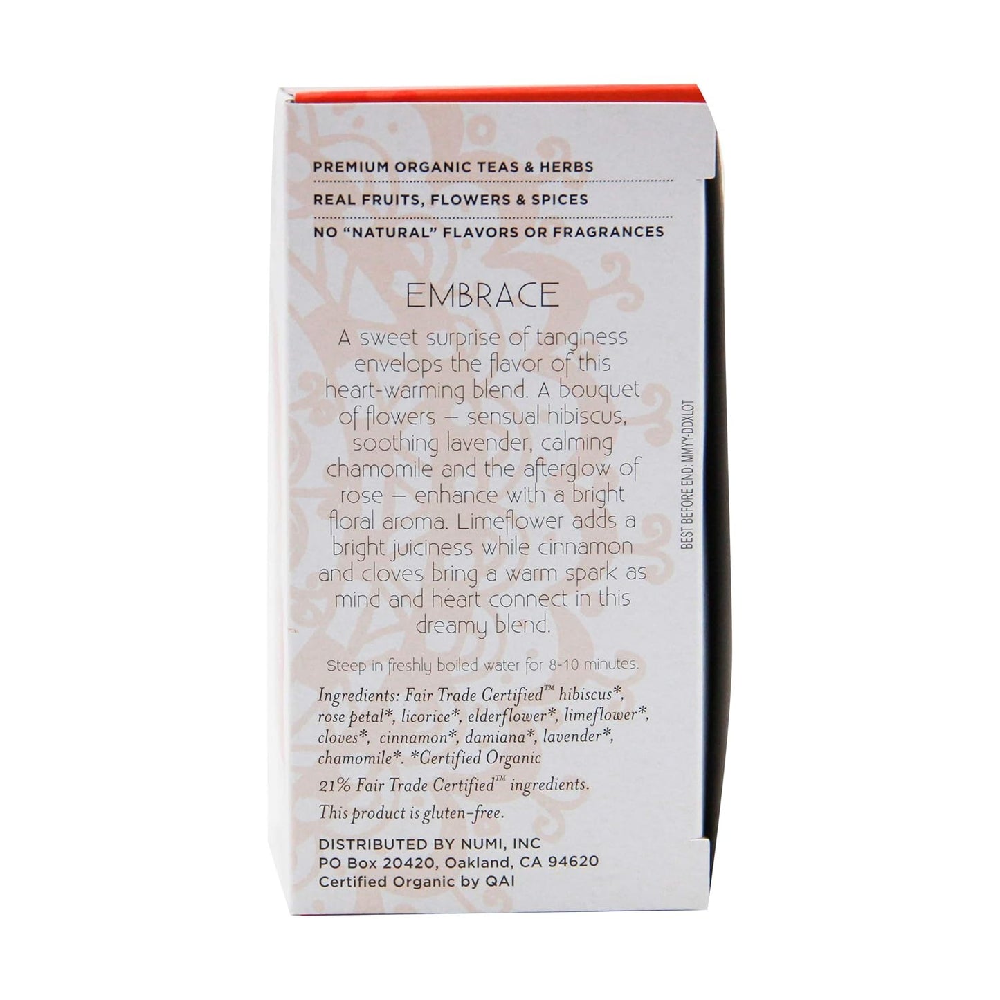 NUMI ORGANIC TEA - EMBRACE HIBISCUS ORGANIC HOLISTIC TEA (16 TEA BAGS, 1.41 OZ)