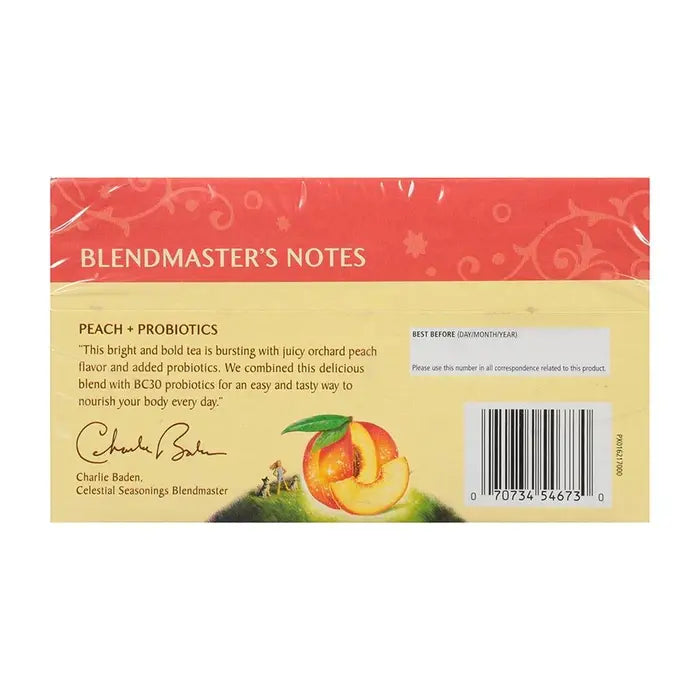 CELESTIAL SEASONINGS - PEACH + PROBIOTIC HERBAL TEA (16 TEA BAGS, 1.12 OZ)
