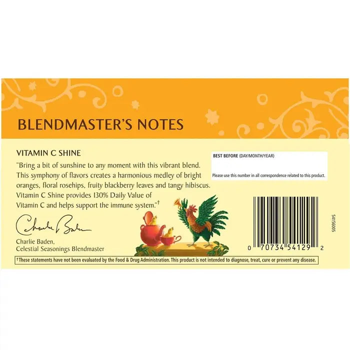 CELESTIAL SEASONINGS - VITAMIN C SHINE HERBAL TEA (20 TEA BAGS, 1.6 OZ)