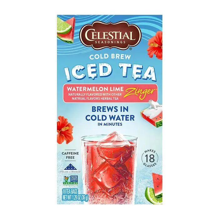 CELESTIAL SEASONINGS - COLD BREW WATERMELON LIME ZINGER TEA (18 TEA BAGS, 1.29 OZ)