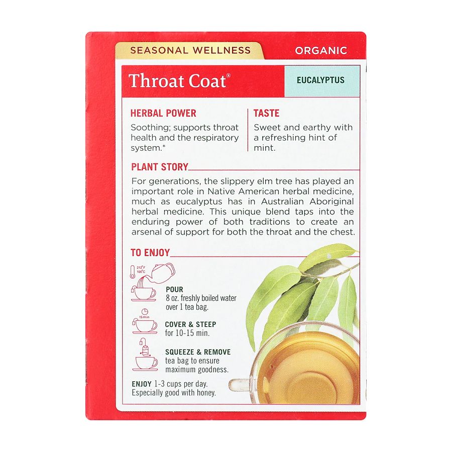 TRADITIONAL MEDICINALS - ORGANIC THROAT COAT EUCALY TEA (16 TEA BAGS, 0.99 OZ)