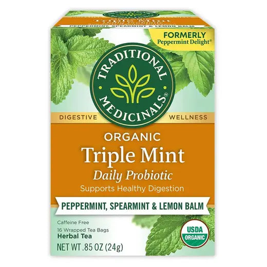TRADITIONAL MEDICINALS - ORGANIC TRIPLE MINT PROBIOTIC TEA (16 TEA BAGS, 0.85 OZ)