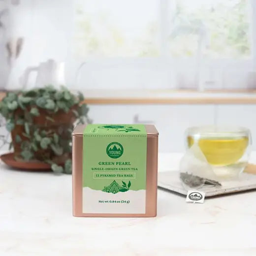 YOUNG MOUNTAIN TEA - ORGANIC GREEN PEARL GREEN TEA (12 PYRAMID TEA BAGS, 0.95 OZ)