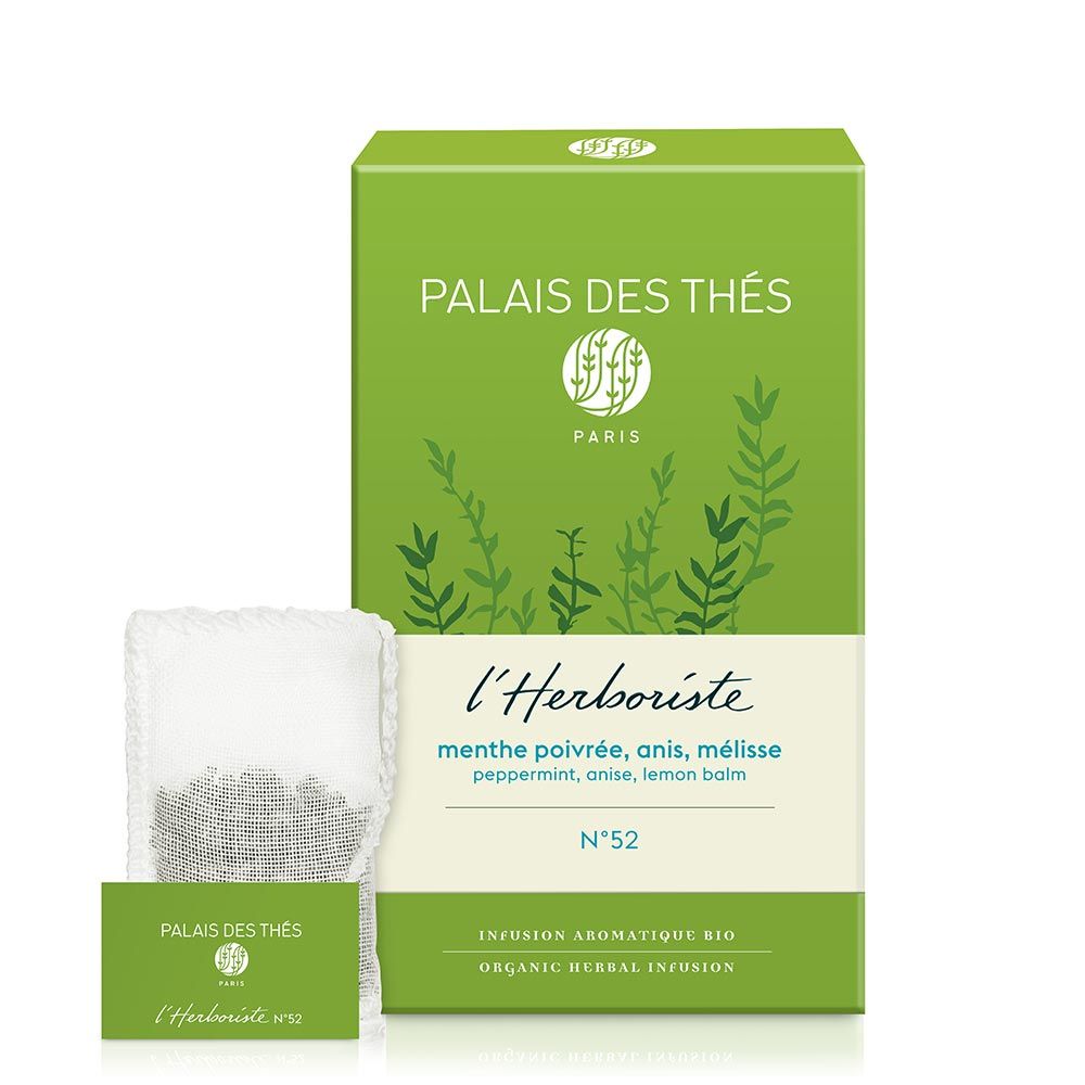 PALAIS DES THÉS - ORGANIC PEPPERMINT ANISE LEMON BALM HERBAL TEA (20 TEA BAGS, L'HERBORISTE N° 52)