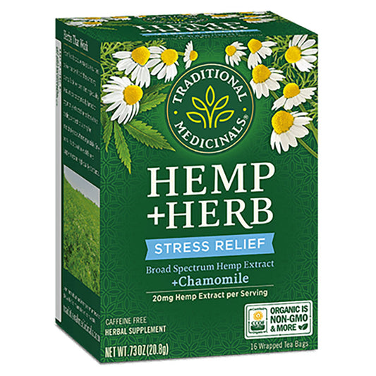 TRADITIONAL MEDICINALS - HEMP+HERB STRESS RELIEF TEA (16 TEA BAGS, 0.73 OZ)