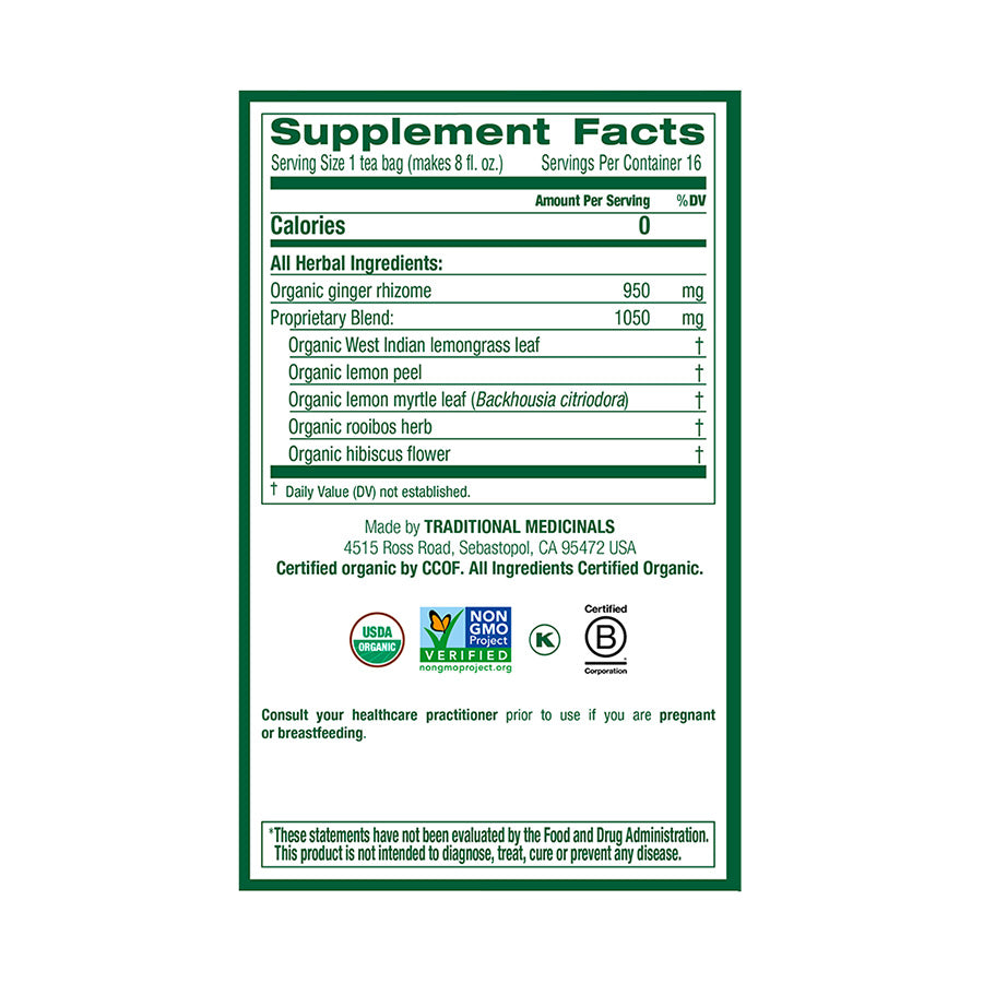 TRADITIONAL MEDICINALS - ORGANIC LEMON GINGER TEA (16 TEA BAGS, 1.13 OZ)