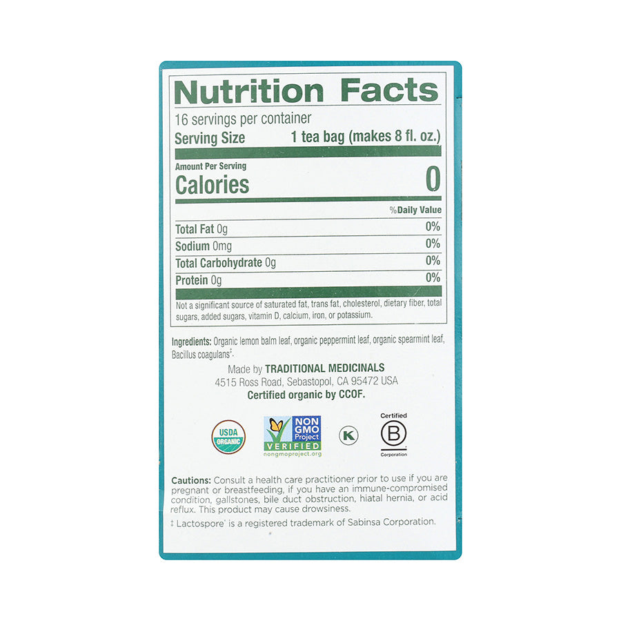TRADITIONAL MEDICINALS - ORGANIC TRIPLE MINT PROBIOTIC TEA (16 TEA BAGS, 0.85 OZ)