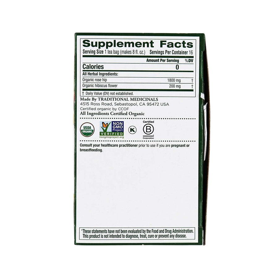 TRADITIONAL MEDICINALS - ORGANIC ROSE HIPS WITH HIBISCUS TEA (16 TEA BAGS, 1.13 OZ)