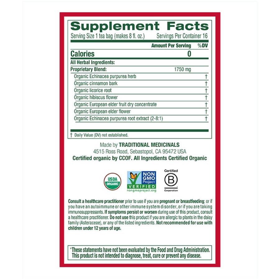 TRADITIONAL MEDICINALS - ELDERBERRY ECHINACEA PLUS TEA (16 TEA BAGS, 0.99 OZ)