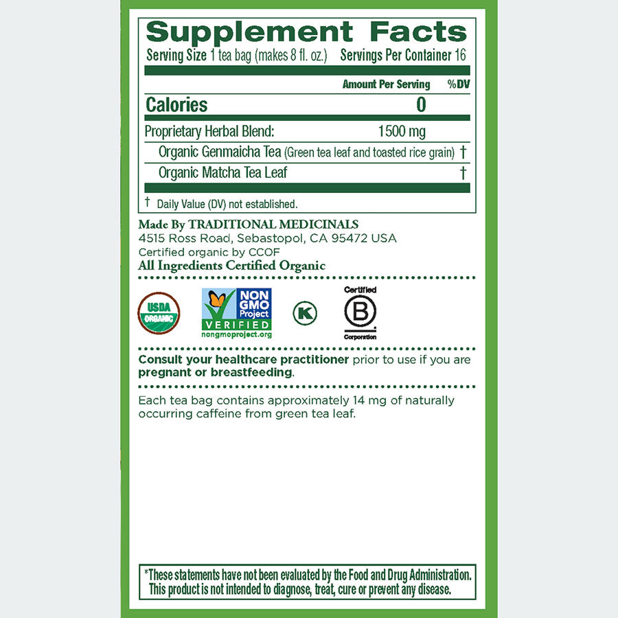 TRADITIONAL MEDICINALS - ORGANIC GREEN TEA MATCHA WITH TOASTED RICE (16 TEA BAGS, 0.85 OZ)