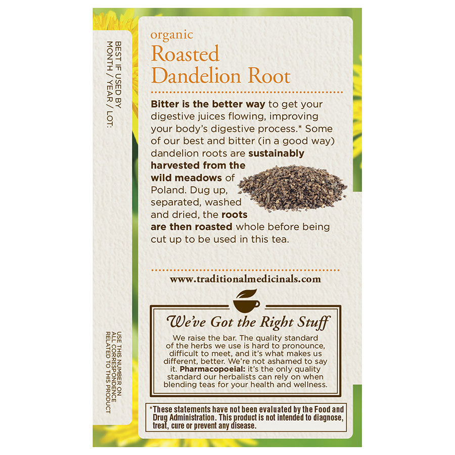 TRADITIONAL MEDICINALS - ORGANIC ROASTED DANDELION ROOT TEA (16 TEA BAGS, 0.85 OZ)