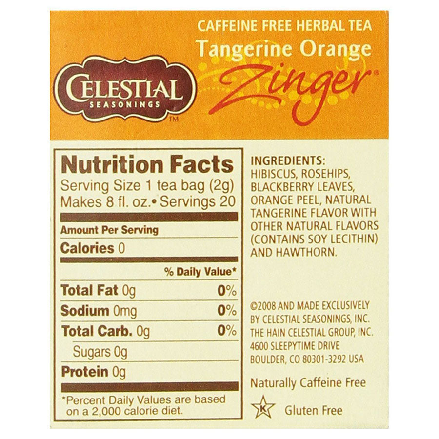 CELESTIAL SEASONINGS - TANGERINE ORANGE ZINGER HERBAL TEA (20 TEA BAGS, 1.7 OZ)