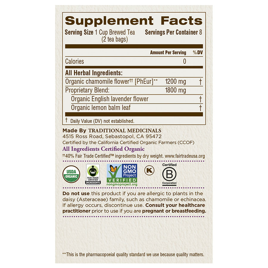 TRADITIONAL MEDICINALS - ORGANIC CHAMOMILE WITH LAVENDER TEA (16 TEA BAGS, 0.85 OZ)