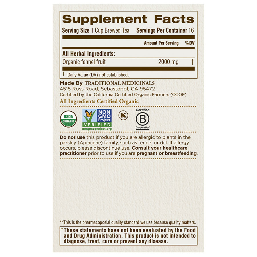 TRADITIONAL MEDICINALS - ORGANIC FENNEL TEA (16 TEA BAGS, 1.13 OZ)