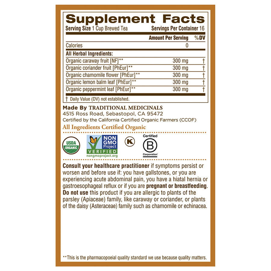 TRADITIONAL MEDICINALS - ORGANIC GAS RELIEF TEA (16 TEA BAGS, 0.85 OZ)