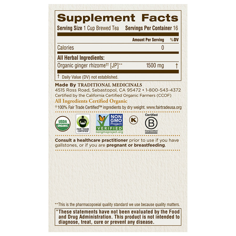TRADITIONAL MEDICINALS - ORGANIC GINGER TEA (16 TEA BAGS, 0.85 OZ)