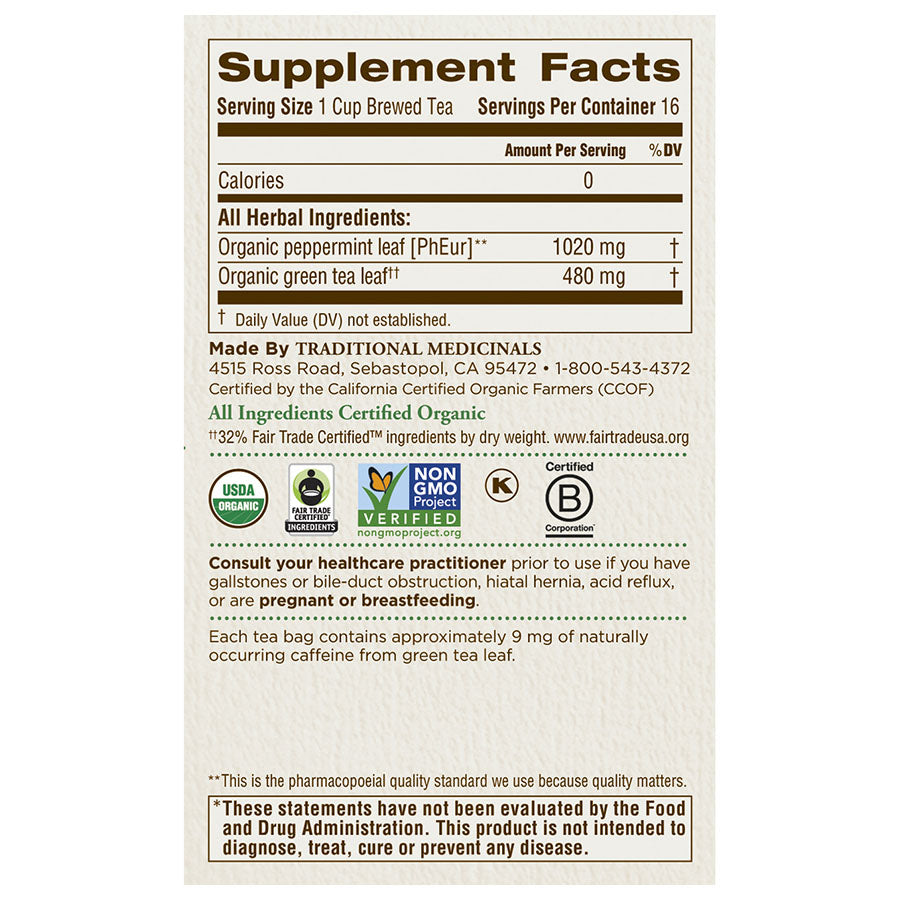TRADITIONAL MEDICINALS - ORGANIC GREEN PEPPERMINT TEA (16 TEA BAGS, 0.85 OZ)