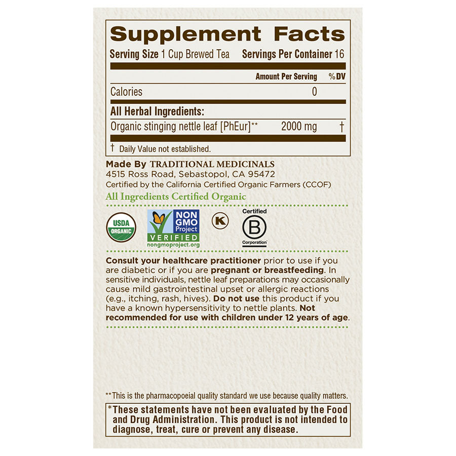 TRADITIONAL MEDICINALS - ORGANIC NETTLE LEAF TEA (16 TEA BAGS, 1.13 OZ)