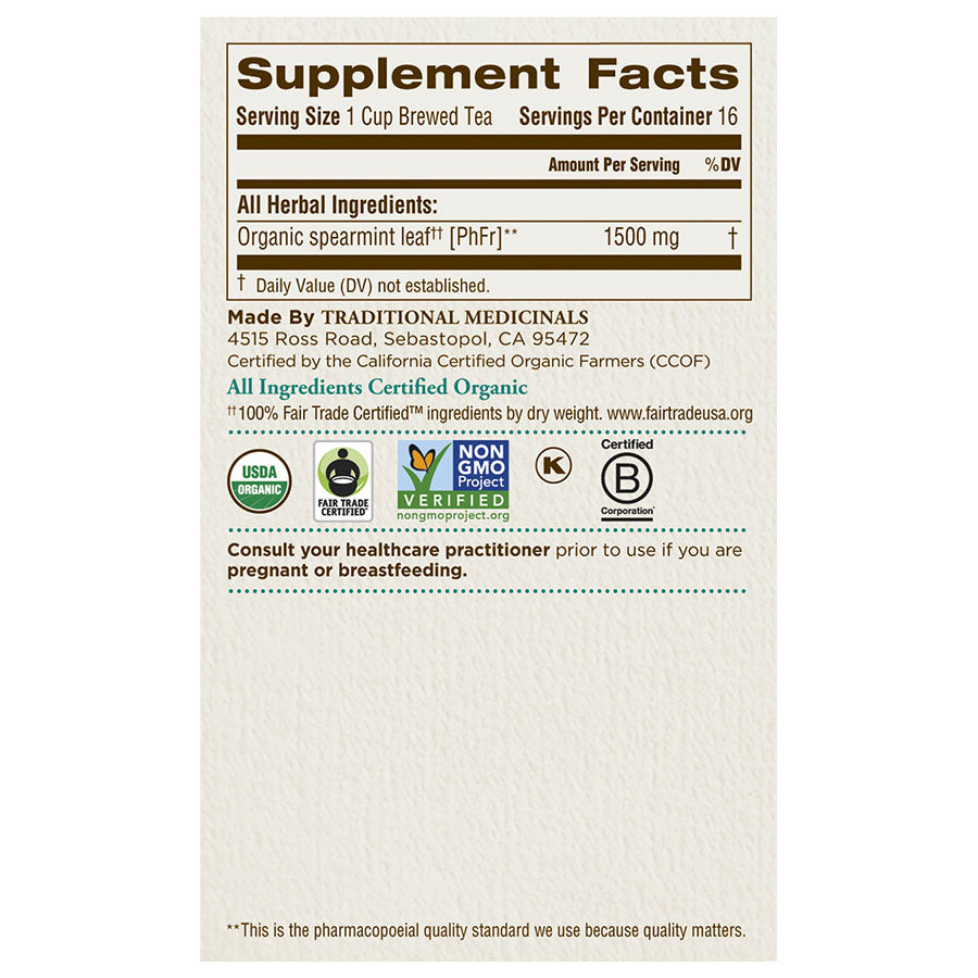 TRADITIONAL MEDICINALS - ORGANIC SPEARMINT TEA (16 TEA BAGS, 0.85 OZ)