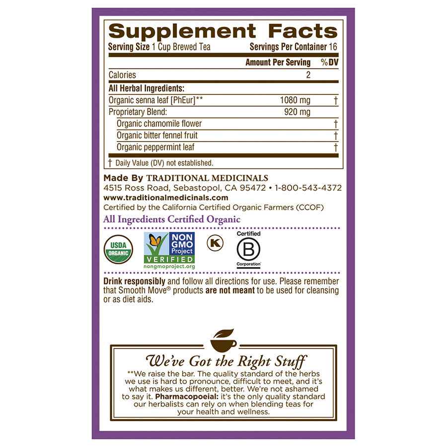 TRADITIONAL MEDICINALS - ORGANIC SMOOTH MOVE CHAMOMILE TEA (16 TEA BAGS, 1.13 OZ)