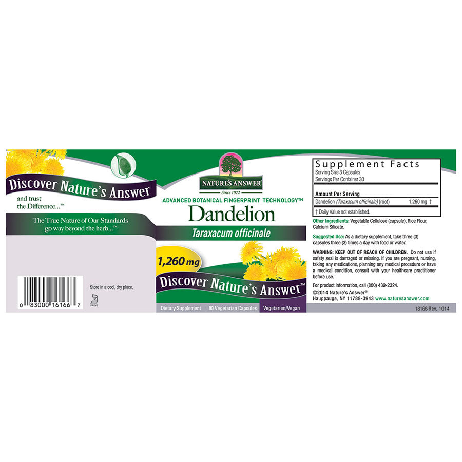 NATURE'S ANSWER - DANDELION ROOT (90 VEGETARIAN CAPSULES)