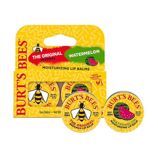 BURT'S BEES BEESWAX AND WATERMELON LIP BALM (2 TINS)