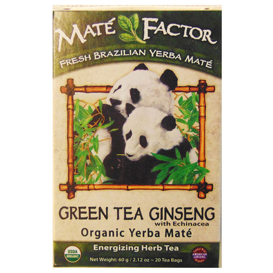 MATE FACTOR - GREEN TEA GINSENG WITH ECHINACEA YERBA MATE TEA (20 TEA BAGS, 2.12 OZ)