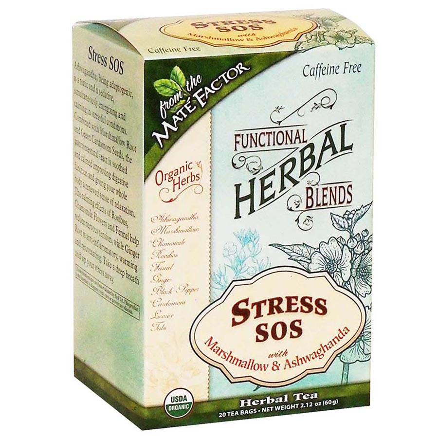 MATE FACTOR - ORGANIC STRESS SOS WITH MARSHMALLOW AND ASHWAGANDHA TEA (20 TEA BAGS, 2.12 OZ)