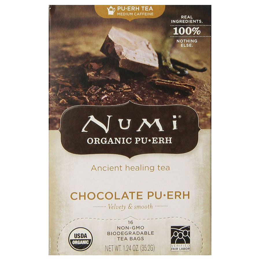 NUMI ORGANIC TEA - CHOCOLATE PUERH BLACK TEA (16 TEA BAGS, 1.24 OZ)