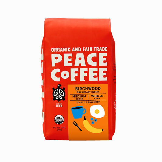 PEACE COFFEE - WHOLE BEAN BIRCHWOOD BREAKFAST BLEND (12 OZ)