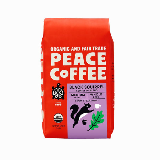 PEACE COFFEE - WHOLE BEAN BLACK SQUIRREL ESPRESSO BLEND (12 OZ)