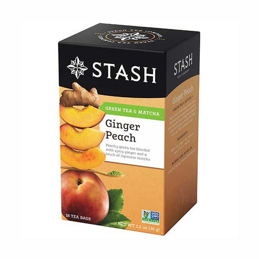 STASH TEA - GINGER PEACH GREEN TEA & MATCHA (18 TEA BAGS, 1.2 OZ)