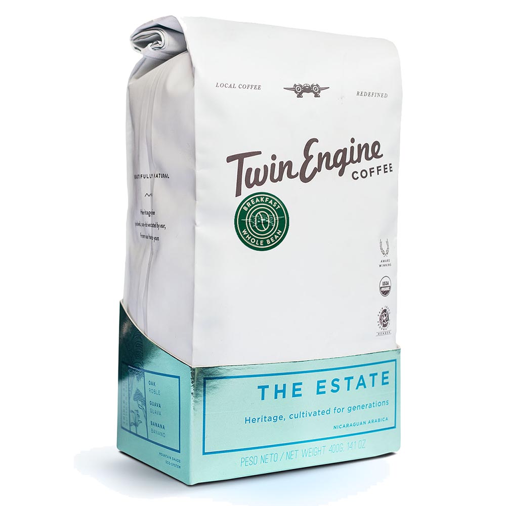 TWIN ENGINE COFFEE - ORGANIC ESTATE BREAKFAST WHOLE BEAN COFFEE (14 OZ BAG)