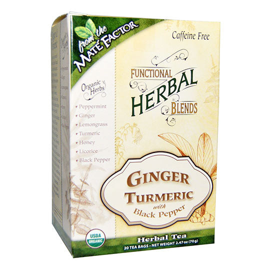 MATE FACTOR - GINGER TURMERIC WITH BLACK PEPPER HERBAL TEA BLEND (20 TEA BAGS, 2.47 OZ)