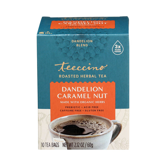 TEECCINO - DANDELION CARAMEL NUT CHICORY HERBAL TEA (10 TEA BAGS, 2.12 OZ)