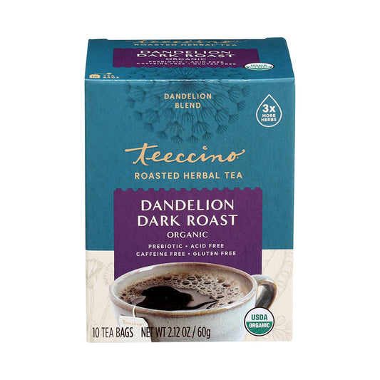 TEECCINO - DANDELION DARK ROAST CHICORY HERBAL TEA (10 TEA BAGS, 2.12 OZ)